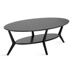 a black coffee table with two shelves on each side