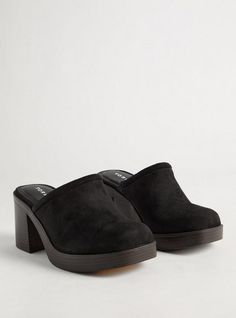 FIT Extra wide width (WW): Our unique fit gives you extra wide width and extra room around your whole foot. Extra cushioned footbed. 3” heel height. . MATERIALS + CARE Man made materials. Imported. DETAILS Closed toe. Open back. The best plus size women's block heel mule (ww) mules in black made of suede. Rock your look from Torrid to Festivals like Coachella and Lollapalooza, a concert, a show, or just for fun! Packing Shoes, Clown Shoes, Block Heel Mule, Black Mules, T Strap Heels, Unique Fits, Wide Width Shoes, Extra Room, Strap Heels