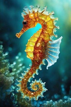 a seahorse is shown in the water with bubbles on it's back legs