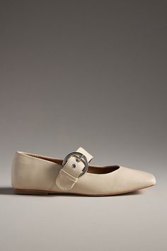 Leather upper, sole Buckle styling Imported | Square-Toe Mary Jane Flats by Anthropologie in White, Women's, Size: 36, Leather Mary Jane Flats Outfit, Flats Outfit, Buckled Flats, Mary Jane Flats, White Flats, Mary Jane Shoes, Shoe Sale, Summer Girls, Flat Shoes Women