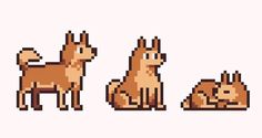 three pixelated animals sitting next to each other