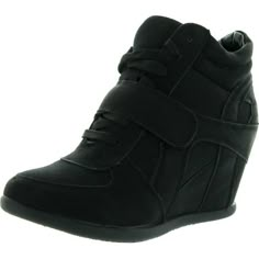 Top Moda Womens Sammy-40 High Top Strap Womens Hidden Wedge Sneaker Shoes Size: 8.5.  Color: Black.  Gender: female.  Age Group: adult. High Top Wedge Sneakers, Wide Sneakers, Hidden Wedge Sneakers, Sneakers High Top, Black Wedge Sneakers, Shoes Sneakers Black, Wedge Heel Sneakers, Black Wedge Shoes, T Strap Flats