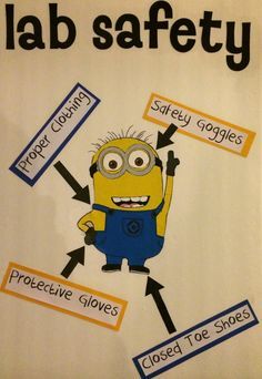 a poster with an image of a minion in safety gear on it's side