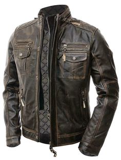 Mens Motorcycle Biker Vintage Distressed Marrom Cafe Racer Jaqueta de couro real | eBay Casual Distressed Brown Biker Jacket, Man Cafe, Brown Leather Jacket Men, Cafe Racer Leather Jacket, Brown Cafe, Vintage Cafe Racer, Black Leather Motorcycle Jacket, Distressed Leather Jacket, Cafe Racer Jacket