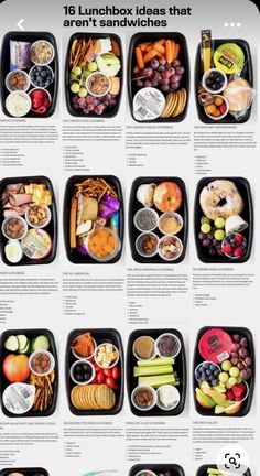 a poster showing different types of food in black trays with the words lunchbox ideas that aren't sandwiches