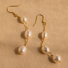 Pearl Collection Classic Pearl Earrings, Chain Drop Earrings, Pearl Dangle Earrings, Bold Jewelry, Pearl Earring, Pearl Earrings Dangle