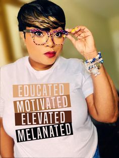 Elevated Motivated Elevated Melanated t-shirt All t-shirts are unisex. T-shirt design provided by Handmade by Toya. Entrepreneur Gifts, Boutique Shirts, Millionaire Mindset, Branded Sweatshirts, Prism Color, Unisex Shorts, Black Media, Hoodie Sweatshirt, Branded T Shirts