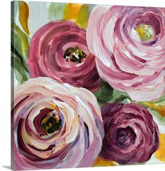 an oil painting of pink flowers on a white background with the words art com written below it