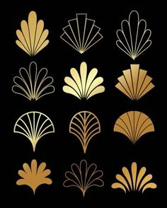 gold art deco design elements on black background