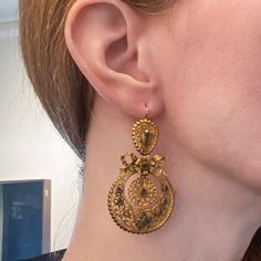 "These earrings are beyond exquisite, BEYOND. I encourage you to zoom way in on the pics and look at the absolutely incredible metal work on these beauties, it is phenomenal. Made circa 1850, very possibly earlier, these earrings are done in the pendeloque style popularized in the mid-1700's. Bezel set foil-backed citrines sit atop hand sawn scrolling metalwork that is full of fine detail. And as if things couldn't get any better, these are also day/night! And they're not just day/night with two Antique Chandelier Earrings For Formal Occasions, Victorian Earrings, Hudson Ny, Earrings Antique, Victorian Rings, Bird Earrings, Antique Engagement, Antique Earrings, Victorian Jewelry