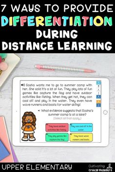 an ipad with the text 7 ways to provide differentiated information during distance learning