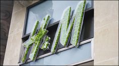 a store sign with green letters on the side of it's glass front window