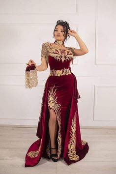 Classy Long Mermaid Appliques Lace Velvet Prom Dress With Slit-BIZTUNNEL Burgundy Mermaid Prom Dress, Split Prom Dresses, Gold Applique, Velvet Evening Dress, Detachable Train, Prom Dresses Sleeveless, Red Evening Dress, Mermaid Fashion, Cheap Prom Dresses