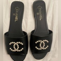 Barely Worn Chanel Pearl Sandals, Perfect For Summer! Shoes Come With Original Box And Dust Bag. Regular Width Crocs Boots, Chanel Pearl, Pearl Sandals, Chanel Pearls, Flats Shoes, Summer Shoes, Shoes Flats, Original Box, Dust Bag