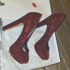 4 To 5 Inch Deep Red Glitter Pumps From Aldo. Nwb. Never Worn, But Inside Has Small Amout Of Peeling, See Pictures. Smoke-Free Home. Ruby Red Heels, Red Glitter Heels, Dorothy Halloween, Dorothy Halloween Costume, Sparkle Shoes, Glitter Pumps, Glitter Heels, Red Heels, Sparkles Glitter