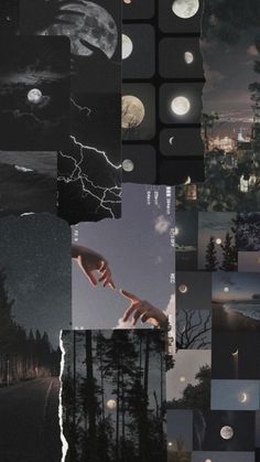 collage with multiple images of hands reaching for each other in front of the moon