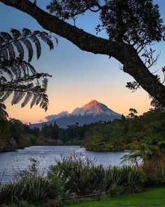 a lake with trees and mountains in the background