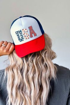 Super cute floral usa Trucker hat.  Perfect for all summer long and such a cute vibe.  Great for girls trips or days you just don't want to do your hair Cute Snapback Baseball Cap For Summer, Cute Summer Snapback Hat With Curved Brim, Trendy Cap For 4th Of July, Summer Cute Trucker Hat With Curved Brim, Cute Summer Trucker Hat With Curved Brim, Summer Patriotic Trucker Hat With Curved Brim, Cute Summer Baseball Cap, Cute Baseball Cap For Beach Spring Season, Cute Baseball Cap For Beach In Spring