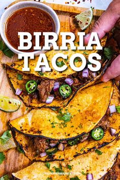 the cover of burrito tacos is shown on a cutting board with salsa and tortilla chips