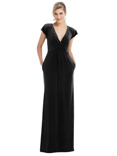 Flutter Sleeve Wrap Bodice Velvet Maxi Bridesmaid Dress With Pockets | The Dessy Group Elegant Velvet V-neck Maxi Dress, Velvet V-neck Dress For Night Out, Chic Velvet V-neck Cocktail Dress, Elegant Floor-length V-neck Dress For Date Night, Elegant Velvet Maxi Dress For Cocktail, Chic Velvet V-neck Dress, Velvet Maxi Dress For Cocktail Occasions, Velvet V-neck Evening Dress For Gala, Elegant Velvet V-neck Evening Dress