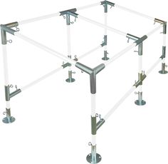 an image of a metal structure with poles and brackets