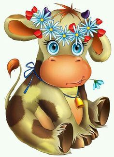 a cow with flowers on its head and the words happy gan's moooskie