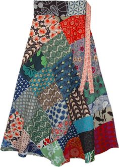 A bright-colored fun filled patterns long skirt relaxed boho patchwork cotton skirt. This long patchy skirt has beautiful color stripes, geometrical patterns and floral to create a look with its rhythmic quality. ﻿A feminine and soft cotton skirt, this chic skirt can be dressed up or down with flat shoes or high heels. This skirts has slits in the waist band for the waist straps to go through and that gives it a great fit. Length: 38"; Waist: Flexible Wrap Around style; Material: 100% Cotton Hippie Multicolor Patchwork Maxi Skirt, Hippie Patchwork Multicolor Maxi Skirt, Hippie Multicolor Maxi Skirt With Patchwork, Multicolor Patchwork Maxi Skirt For Festivals, Summer Patchwork Wrap Skirt, Multicolor Mixed Print Skirt For Summer, Multicolor Long Skirt With Floral Patchwork, Multicolor Floral Patchwork Long Skirt, Multicolor Cotton Maxi Skirt For Spring