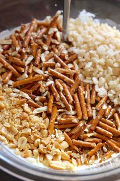 rice and nuts are mixed together in a bowl