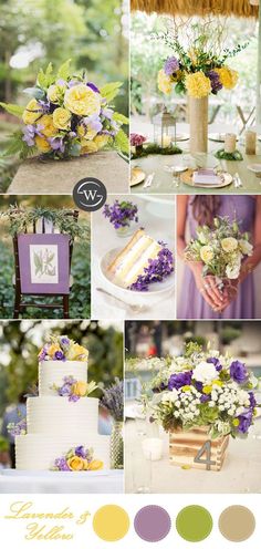 a collage of different pictures with flowers and cake on it, including the color scheme