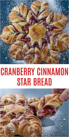 the cranberry cinnamon star bread is cut in half and ready to be eaten