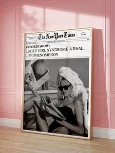 Lucky Girl Syndrome Poster, Positive Pink Manifestation Poster, Manifest Art Print, Spiritual Affirm Newspaper Wall, Girly Print, Girl Dorms, Girly Decor, Vintage Bar Carts, Newspaper Print, Girly Wall Art, Newspaper Printing