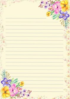 an empty notepad with flowers and leaves on the border, in pastel colors