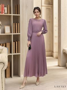 Lasaky - Exquisite Long Dress Featuring a Unique Wrap-Around Design and Dramatic Silhouette Long Flowy Dress, Wide Skirt, Beautiful Long Dresses, Long Sleeve Gown, Crop Top Dress, Floor Length Gown, Elegant Dresses Long, Crewneck Dress, Long Sleeve Short Dress