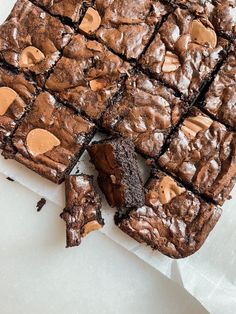 chocolate brownies with peanut butter frosting cut into squares