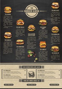 the burger menu is designed to look like it has many different types of sandwiches on it