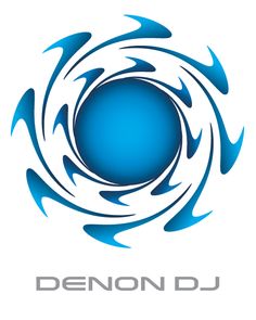 the logo for denon is shown in blue and white colors with an abstract design