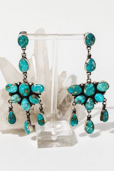 Sunwest Jewerly Silver / Turquoise Viho Statement Turquoise Earrings Bohemian Gemstone Chandelier Earrings, Monarch Wedding, Turquoise Statement Jewelry, Witcher Geralt, Turquoise Stone Jewelry, Rodeo Jewelry, Style Lookbook, Real Turquoise, Indigenous Culture