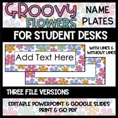 flower themed classroom name plates for students to use in their own language and writing skills