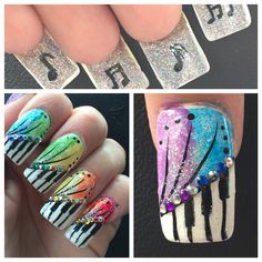 Elton John Nail Designs, Elton John Nail Art, Elton John Nails, Piano Nails, Nail Themes, Music Note Nails, Elton John Concert, Music Nails, Concert Nails