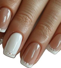 Gel Polish Manicure Ideas, Bridal Shower Nails Square, Wedding French Tip Nails, Ongles Beiges, Unghie Nail Art, Manicure Nail Designs, Almond Nails Designs, White Nail Designs, Bride Nails