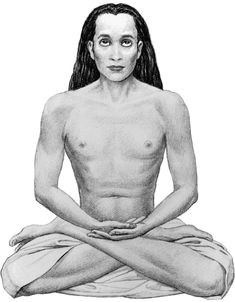 a black and white drawing of a man sitting in the middle of a yoga pose