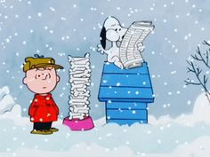 a cartoon character sitting on top of a stack of books in the snow, reading a newspaper