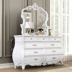 Valentini White Dresser - Ornate Home Princess Furniture, White Queen Bed, Princess Bedrooms, Princess Bedroom, White Dresser, Bedroom Sets Queen, White Mirror, White Chests, White Nightstand