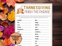 thanksgiving printable worksheet for kids with leaves