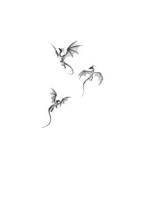 three dragon flying in the air with their wings spread out and facing opposite directions to each other