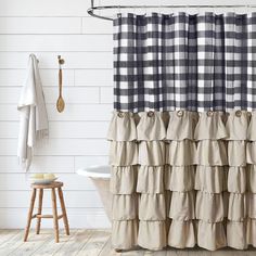 PRICES MAY VARY. ☞BOHEMIAN SHOWER CURTAIN【Size & Material】 100% Polyester. function. The smooth fabric prevents the shower curtain from sticking close to the skin while you enjoy the bath.  72"x72"(Width x Length) for full coverage with 12 durable metal buttonholes; 12 plastic curtain hooks included. ☞Buffalo Plaid SHOWER CURTAIN【Colour】 HD graphic designs printed with advanced color-fast technology. Environmentally Friendly Colorless Prints Using digital printing technology and green and safe Shower Hooks Ideas, Buffalo Plaid Bathroom, Bathroom Decor Black, Dorm Room Curtains, Vintage Farmhouse Bathroom, Two Shower Curtains, Rustic Shower Curtains, Bohemian Shower Curtain, Fabric Ruffles