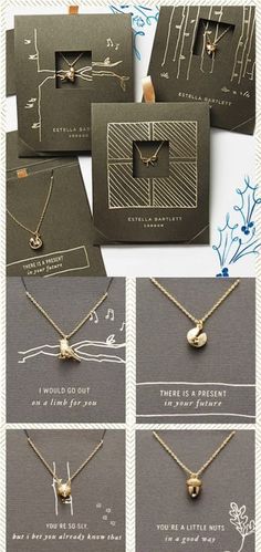 four different necklaces are shown in the same box