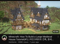 an image of a minecraft house with text overlaying it that reads, how to build a large medieval house