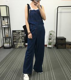 Denim Casual Spring Denim Overall Women Jumpsuits Casual Dark Wash Overalls, Casual Full-length Denim Jumpsuit For Summer, Casual Dark Wash Denim Jumpsuit, Summer Casual Full-length Denim Jumpsuit, Casual Blue Overalls, Casual Denim Blue Overalls, Casual Full-length Jumpsuits And Rompers For Spring, Baggy Blue Straight Leg Overalls, Denim Blue Casual Overalls