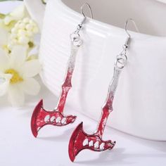 Very Cool And Stunning Axe Dangle Earrings. They Are Silver In Color With Red Markings That Resemble Blood On The Axe. Length Of Earring: 2 Inches (Approximate) Height Of The Pendant: 1 Inches (Approximate) Width Of The Pendant: 0.5 Inches (Approximate) Weight: 0.5 Ounces Fashion Jewelry, Boho Jewelry, Hippie Jewelry, Handmade Jewelry, Unique Earrings, Indian Jewelry, Silver Earrings, Gift For Her, Tribal Jewelry Shipping This Item Is Ready To Ship Within 1-2 Business Days From The Time The Orde Target Halloween, Funny Earrings, Estilo Hippy, Punk Earrings, Horror Halloween, Metal Detail, Halloween Shirts, Party Earrings, Funky Jewelry